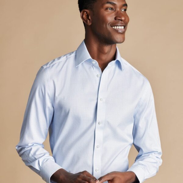 Charles Tyrwhitt Men's Slim Fit Non Iron Pure Cotton Check Shirt - 15.5/34 - Blue Mix, Blue Mix