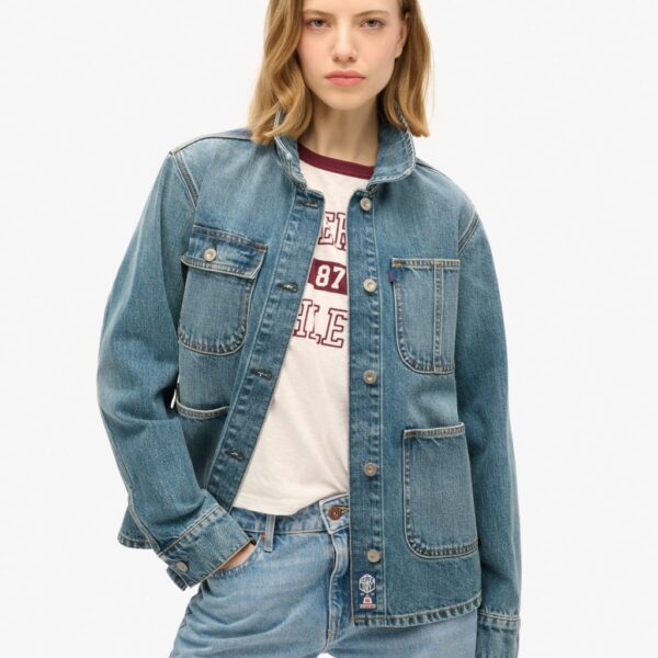 Superdry Women's Logo Embroidered Denim Jacket - 12 - Dark Blue, Dark Blue