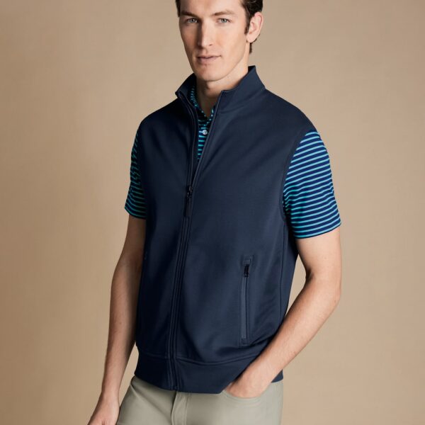 Charles Tyrwhitt Men's Pure Cotton Funnel Neck Zip Up Gilet - S - Navy, Navy