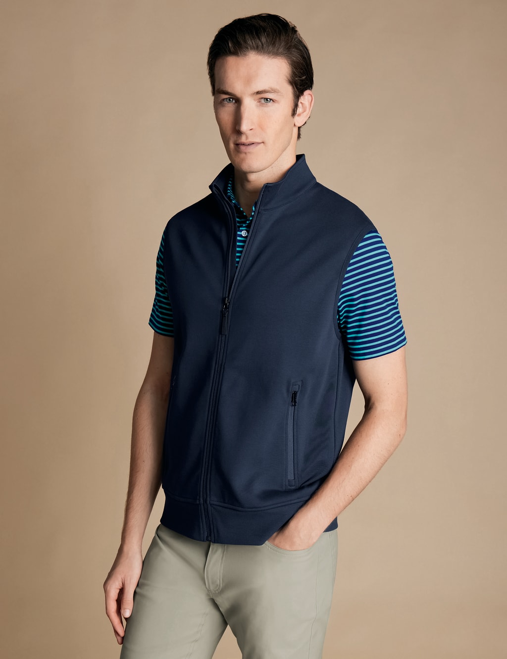 Charles Tyrwhitt Men's Pure Cotton Funnel Neck Zip Up Gilet - S - Navy, Navy