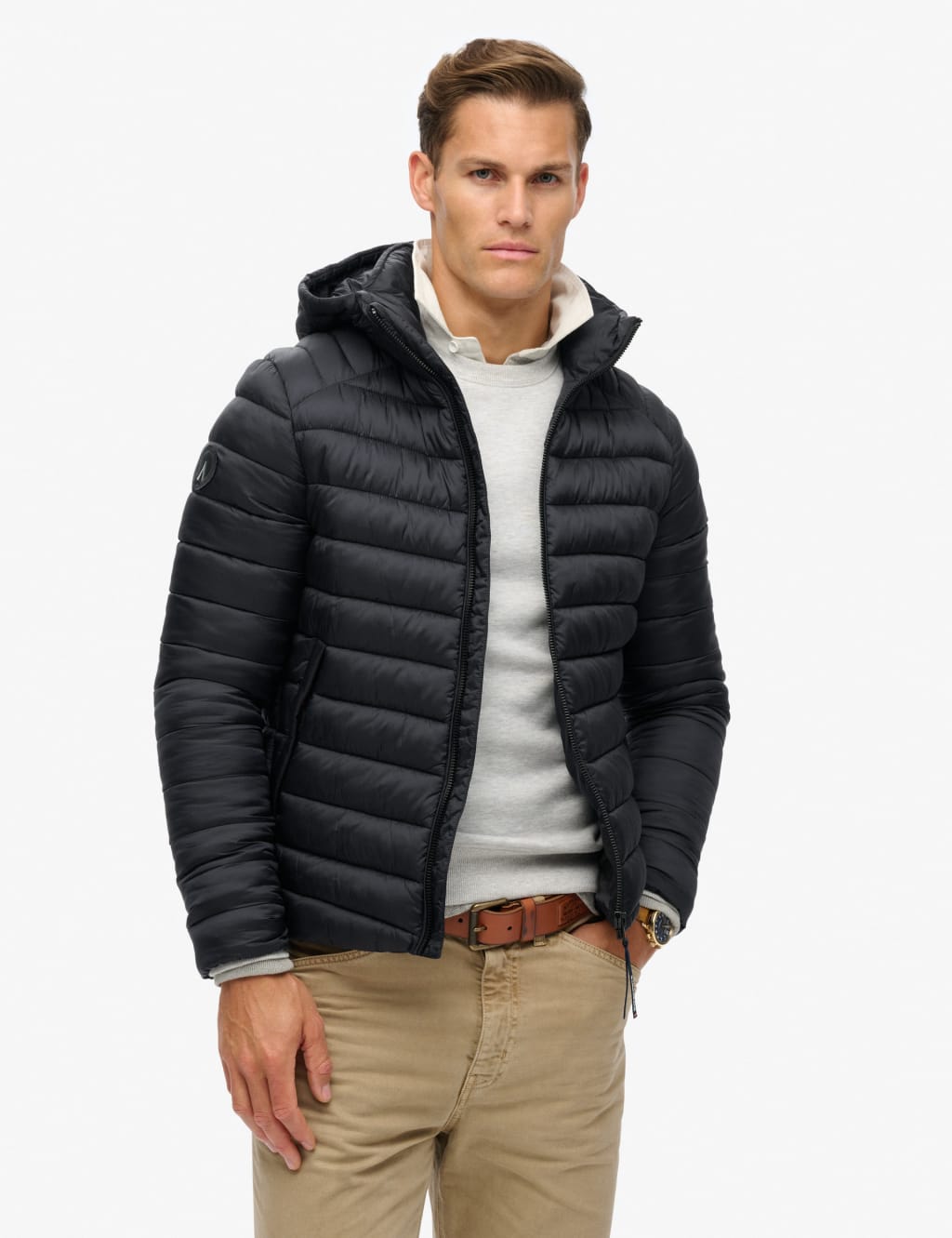 Superdry Men's Hooded Padded Jacket - S - Navy, Navy,Khaki