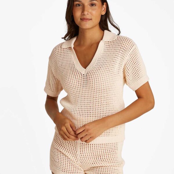 Tommy Hilfiger Women's Crochet Cotton Rich Beach Cover Up Shirt - M-L - Cream, Cream