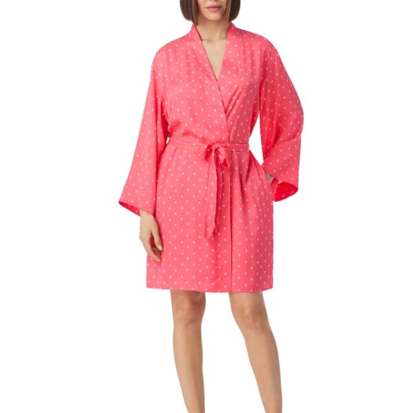 Dkny Women's Satin Geometric Tie Short Kimono Robe - Pink, Pink