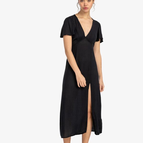 Billabong Women's Jet Set V-Neck Angel Sleeve Midi Beach Dress - Black, Black