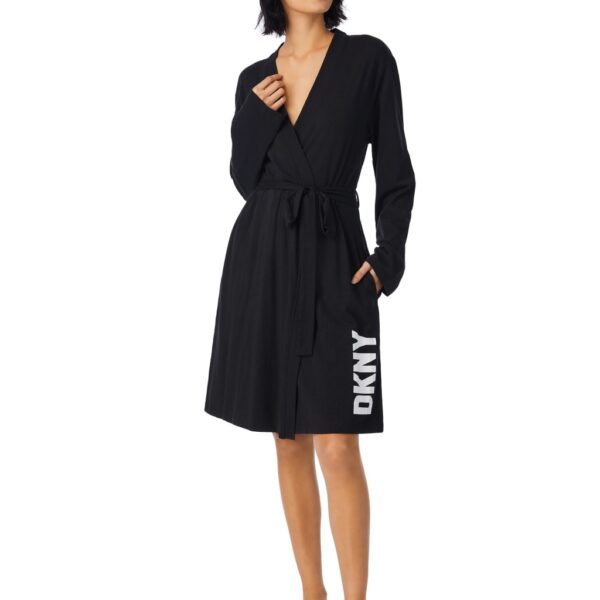 Dkny Women's Jersey Logo Print Short Robe - M - Black Mix, Grey Mix,Black Mix