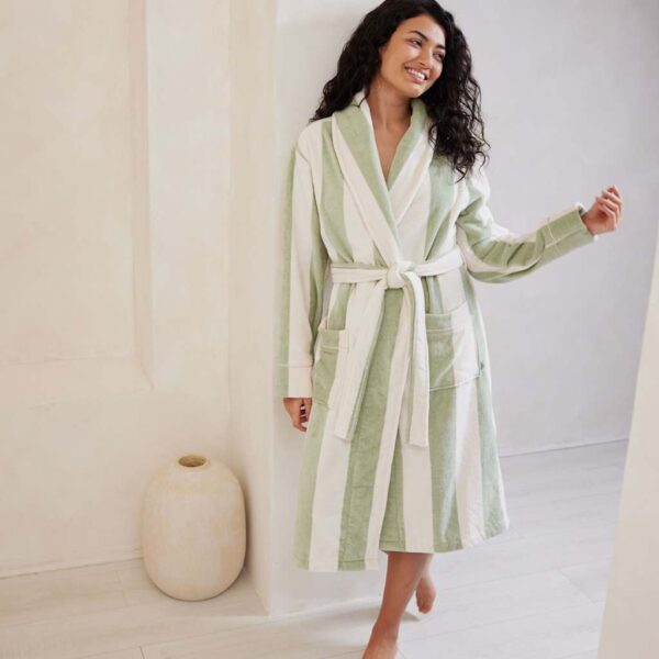 Chelsea Peers Women's Pure Cotton Striped Towelling Dressing Gowns - 14-16 - Green Mix, Green Mix