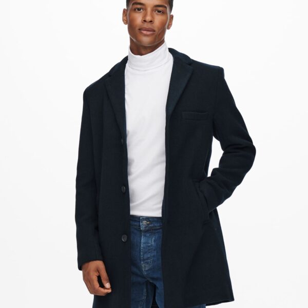 Only & Sons Men's Overcoat with Wool - M - Dark Navy, Dark Navy,Black