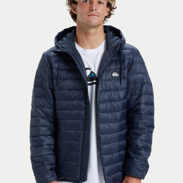 Quiksilver Men's Scaly Hooded Padded Puffer Jacket - M - Navy, Navy,Red
