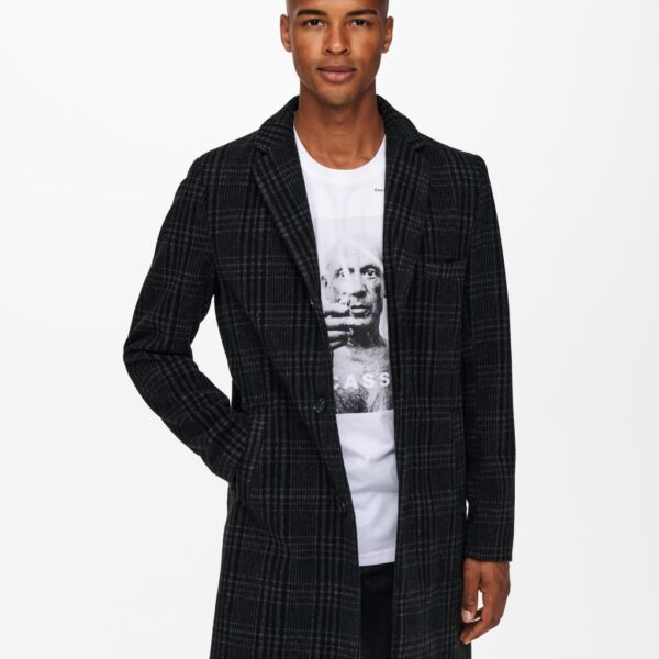 Only & Sons Men's Checked Overcoat - S - Grey Mix, Grey Mix