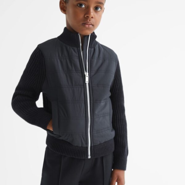 Reiss Boys Cotton Rich Knitted Quilted Jacket (3-14 Yrs) - 9-10Y - Navy, Navy