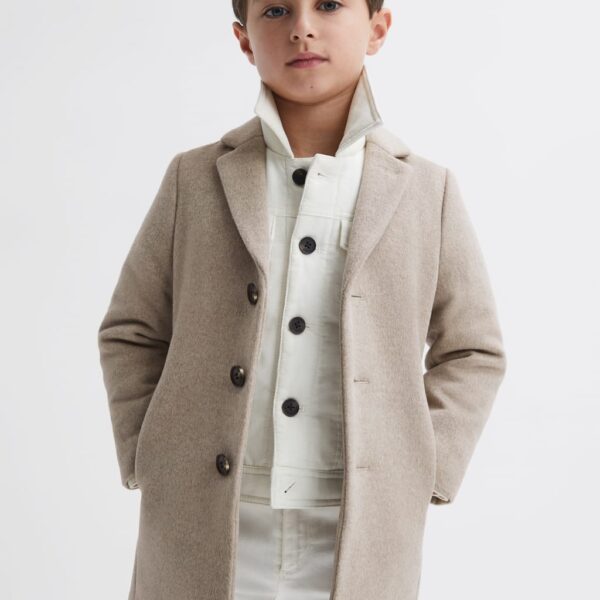 Reiss Boys Wool Rich Longline Jacket (3-14 Yrs) - 3-4 Y - Stone, Stone,Tan