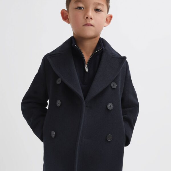 Reiss Boys Wool Blend Double Breasted Jacket (4-14 Yrs) - 8-9 Y - Dark Blue, Natural,Dark Blue