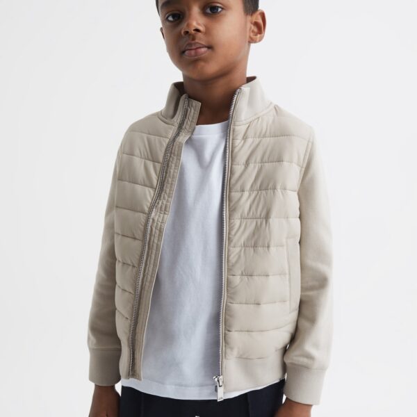 Reiss Boys Cotton Blend Quilted Jacket (3-14 Yrs) - 9-10Y - Stone, Stone,Dark Blue