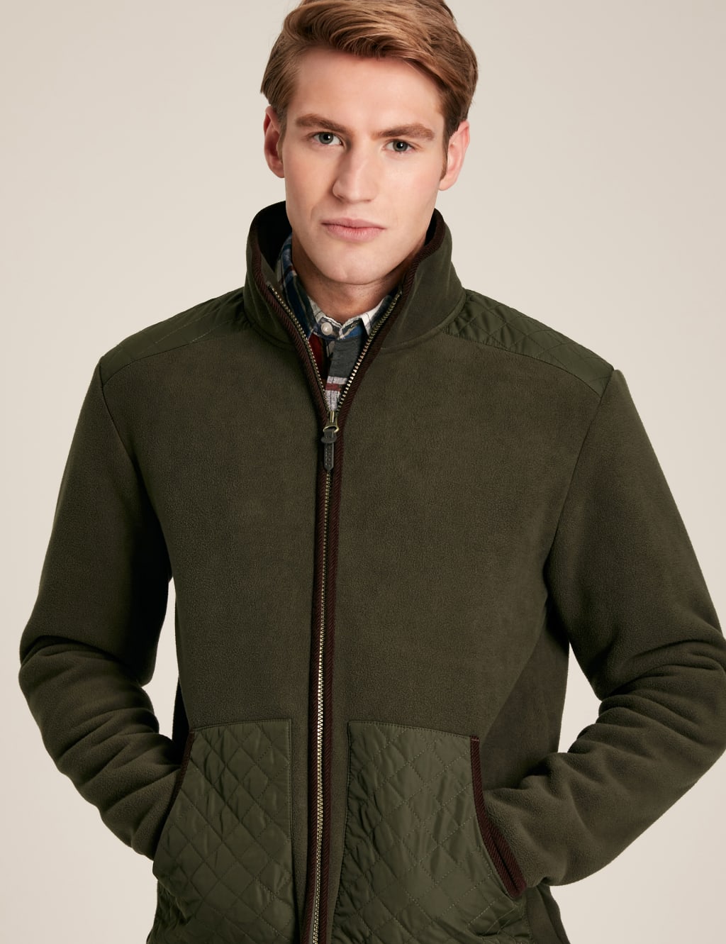 Joules Men's Fleece Funnel Neck Zip Up Jacket - M - Green, Navy,Green