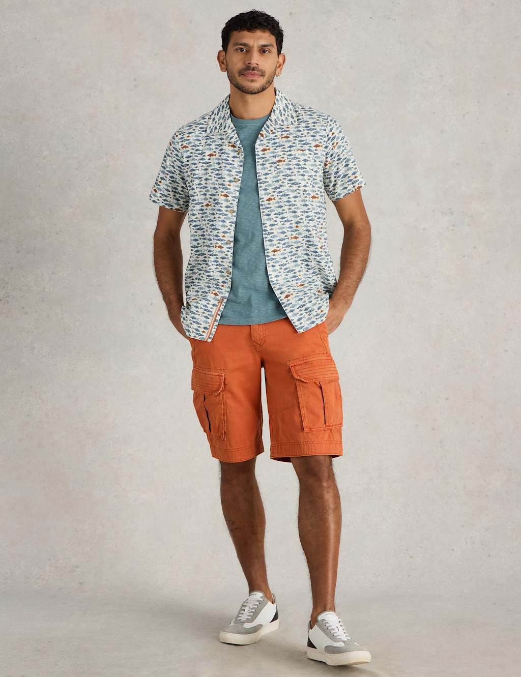 White Stuff Men's Pure Cotton Cargo Shorts - 36REG - Orange, Orange,Natural
