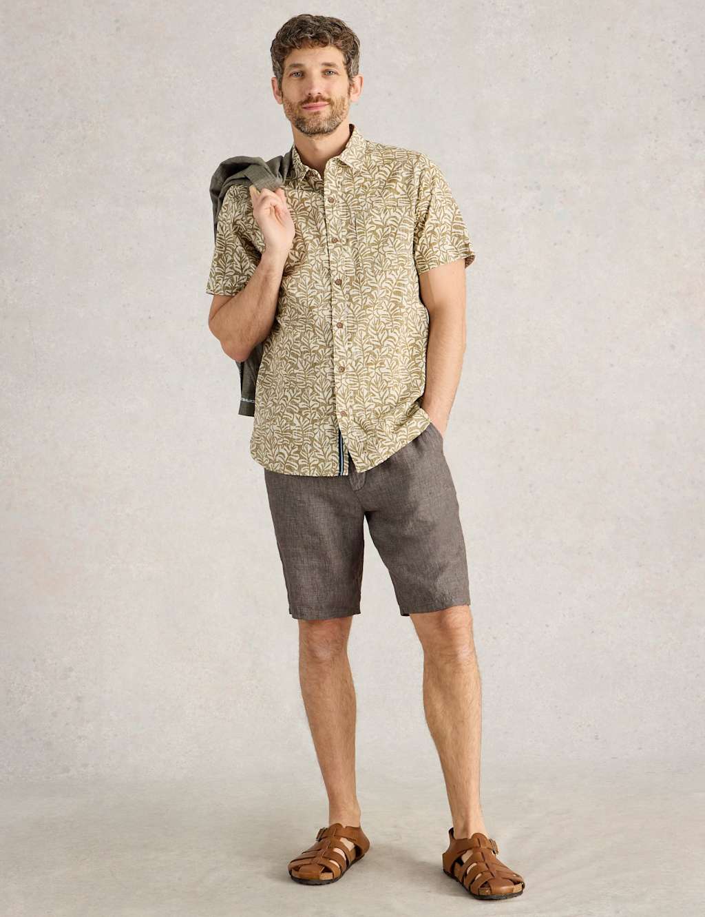 White Stuff Men's Regular Fit Pure Linen Chino Shorts - 34REG - Green, Green