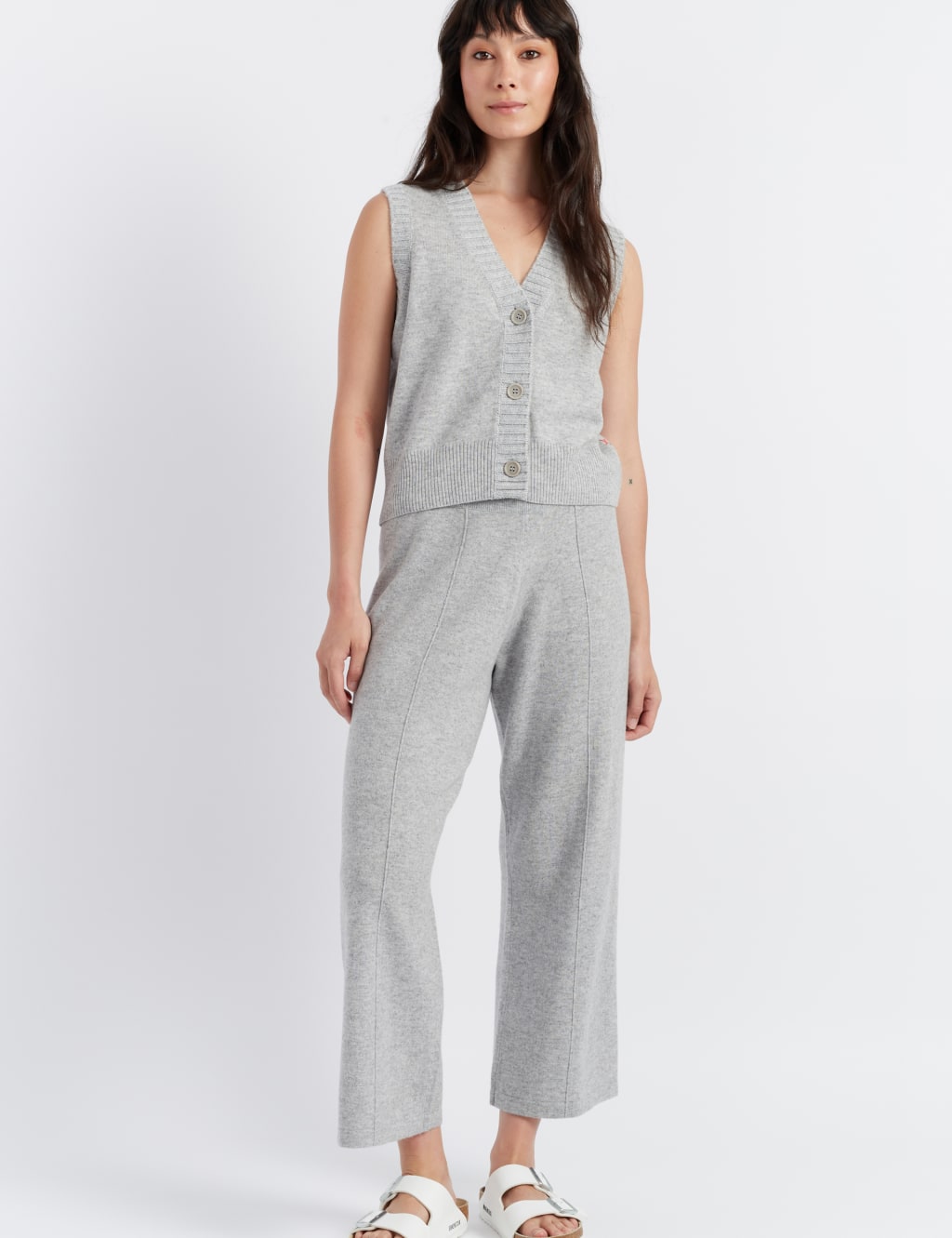 Chinti & Parker Women's Wool Rich Knitted Waistcoat with Cashmere - Light Grey, Light Grey,Black