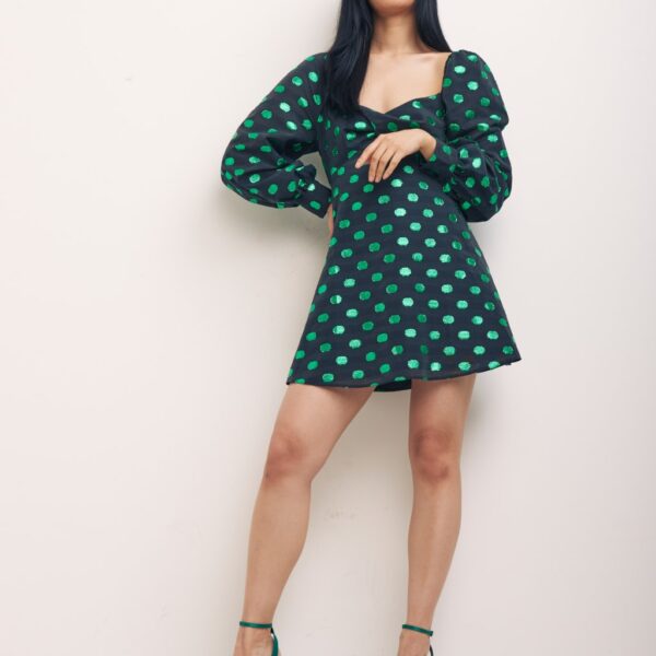Nobody's Child Women's Cotton Blend Polka Dot Mini Smock Dress - 12 - Green Mix, Green Mix