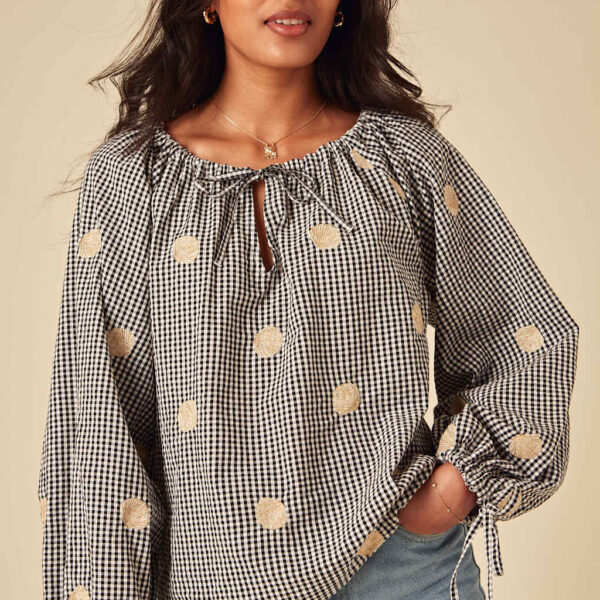 Nobody's Child X Elizabeth Scarlett Women's Gingham Tie Neck Smocked Blouse - 12 - Multi, Multi