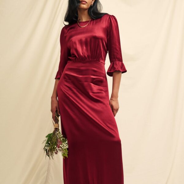 Nobody's Child Women's Frill Hem Midi Waisted Dress - 10 - Burgundy, Burgundy