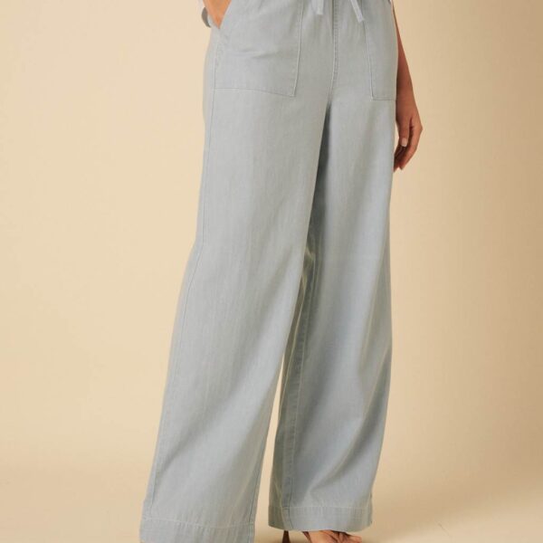 Nobody's Child Women's Pure Cotton Denim Drawstring Wide Leg Trousers - 12 - Blue, Blue