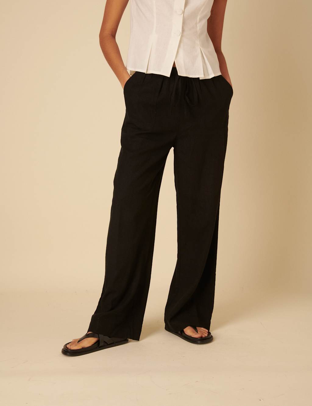 Nobody's Child Women's Linen Rich Relaxed Wide Leg Trousers - 12REG - Black, Black,Red,Green,Cream