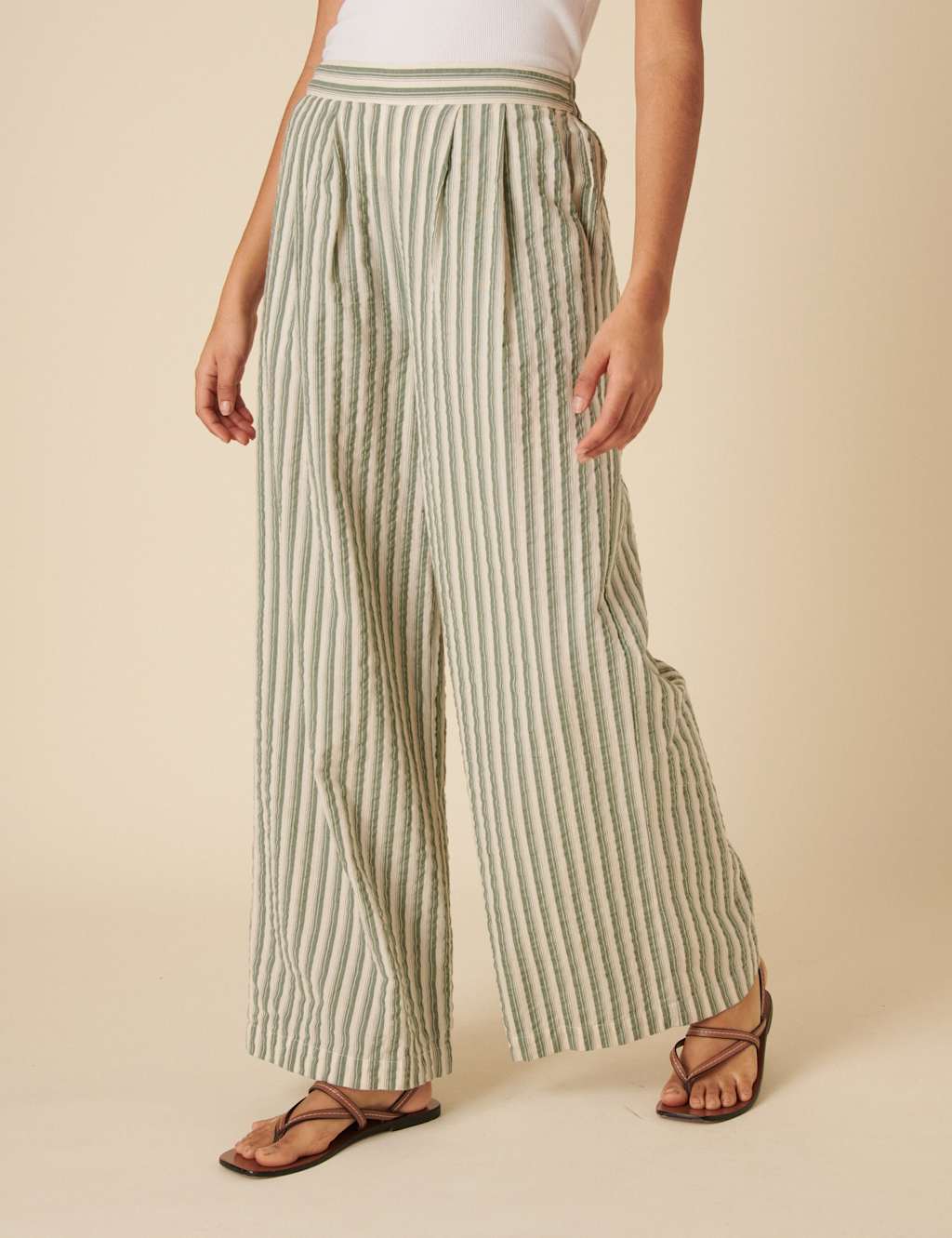 Nobody's Child Women's Pure Cotton Striped Wide Leg Trousers - 14 - Black Mix, Black Mix