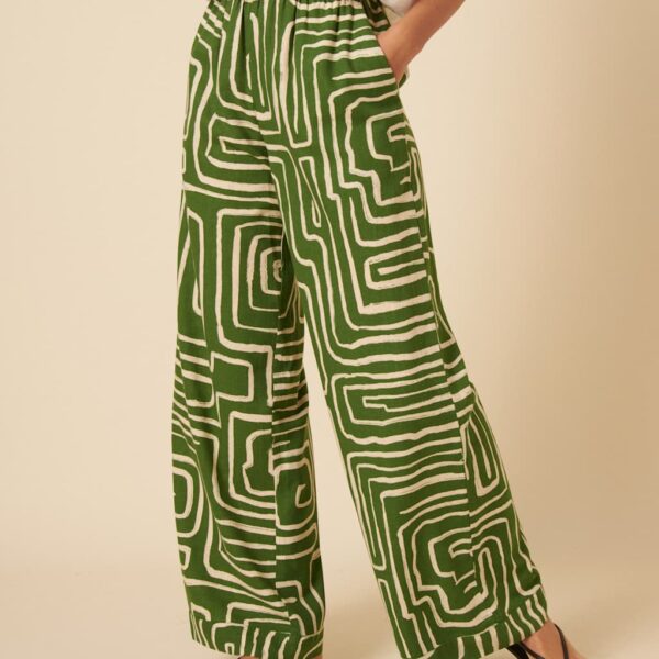 Nobody's Child Women's Lyocell Rich Geometric Elasticated Waist Trousers - 10 - Green Mix, Green Mix