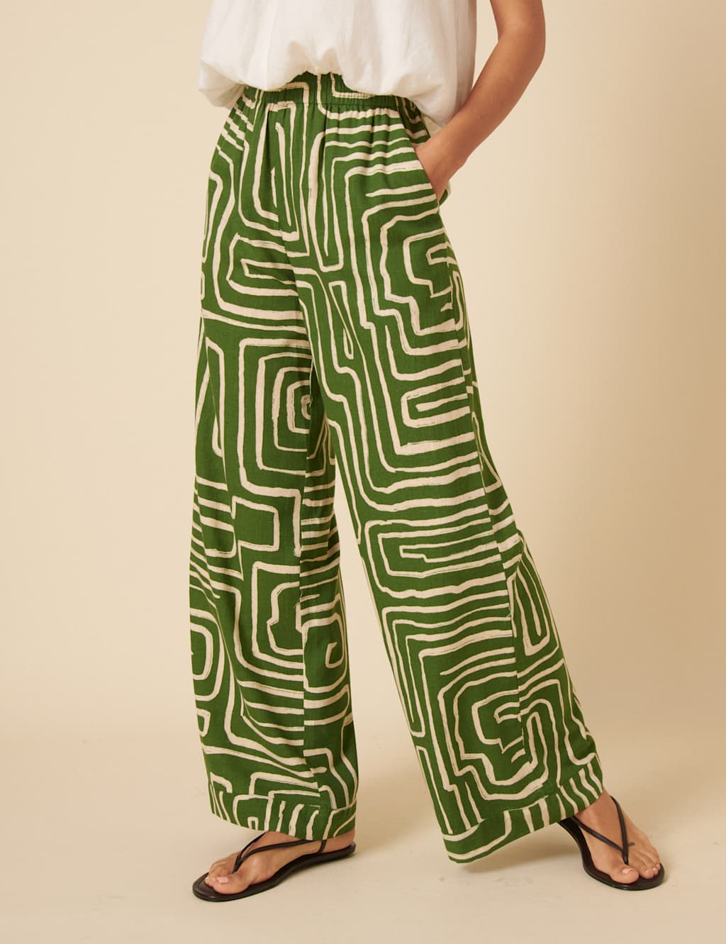 Nobody's Child Women's Lyocell Rich Geometric Elasticated Waist Trousers - 10 - Green Mix, Green Mix
