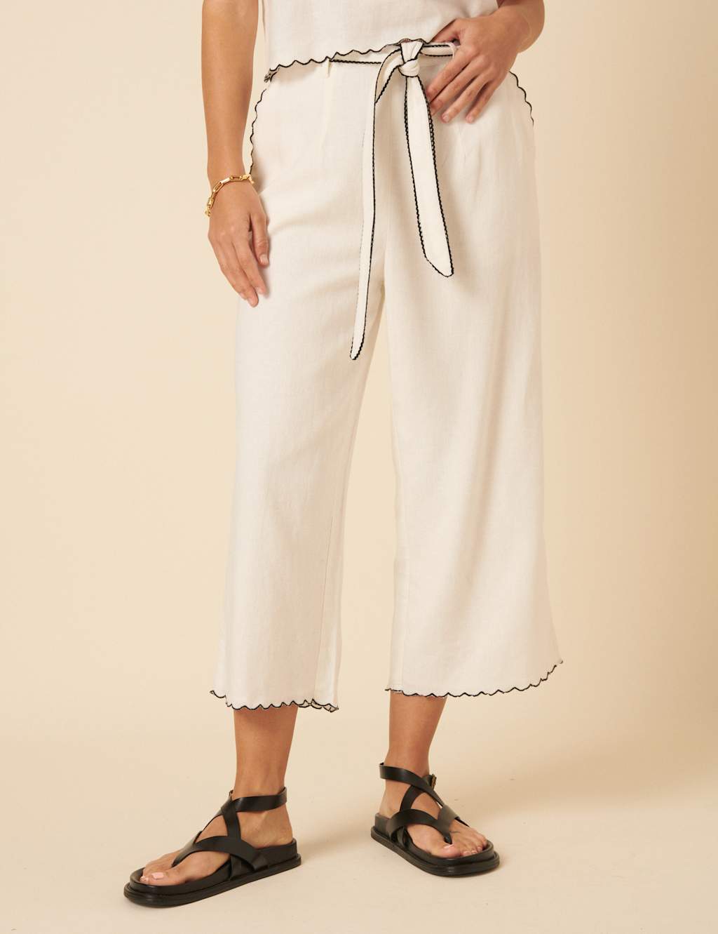 Nobody's Child Women's Linen Rich Cropped Wide Leg Trousers - 10 - White, White
