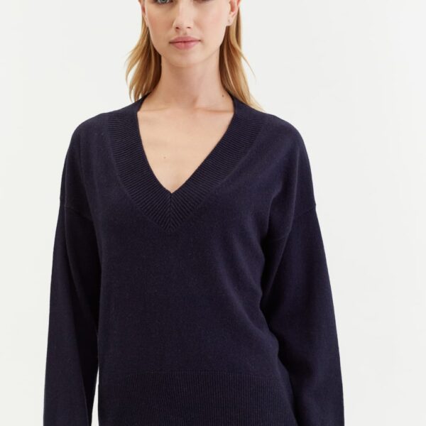 Chinti & Parker Women's Wool Rich Relaxed Jumper with Cashmere - Navy, Dark Blue,Light Grey,Acid Yellow,Flamingo,Hot Pink,Dark Grey,Black,Navy,Cream