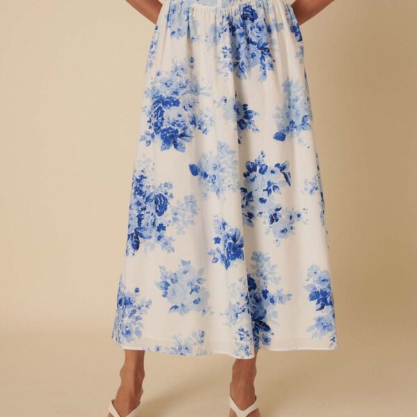 Nobody's Child Women's Pure Cotton Floral Midaxi A-Line Skirt - 14 - Blue Mix, Blue Mix
