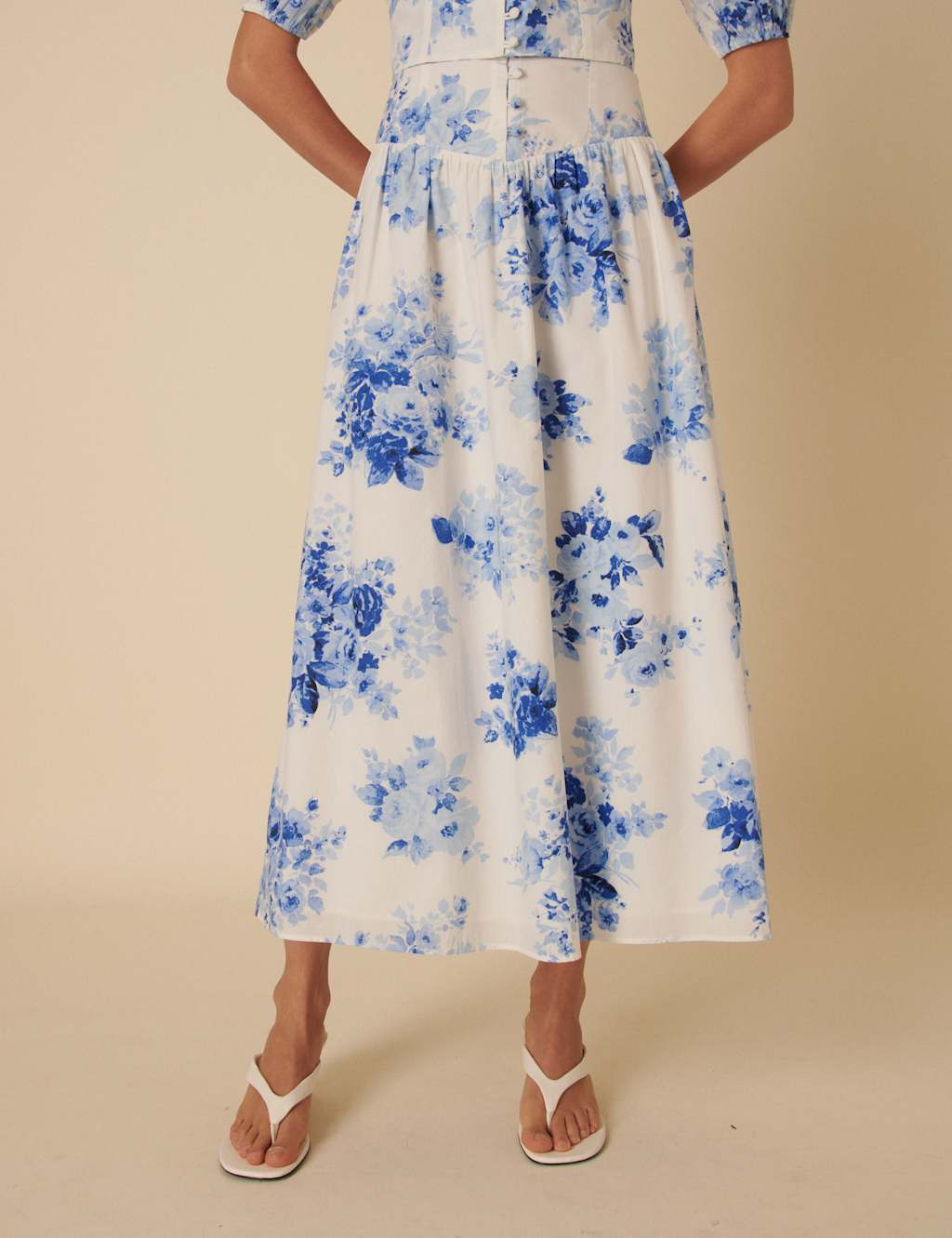 Nobody's Child Women's Pure Cotton Floral Midaxi A-Line Skirt - 14 - Blue Mix, Blue Mix