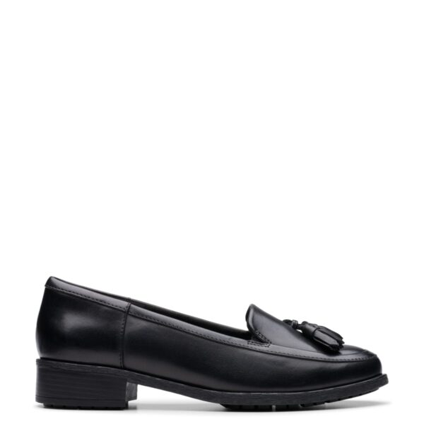 Clarks Women's Leather Tassel Block Heel Loafers - 4.5 - Black, Black