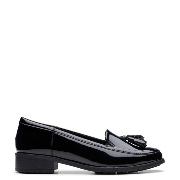 Clarks Women's Patent Leather Tassel Slip On Loafers - 6 - Black, Black