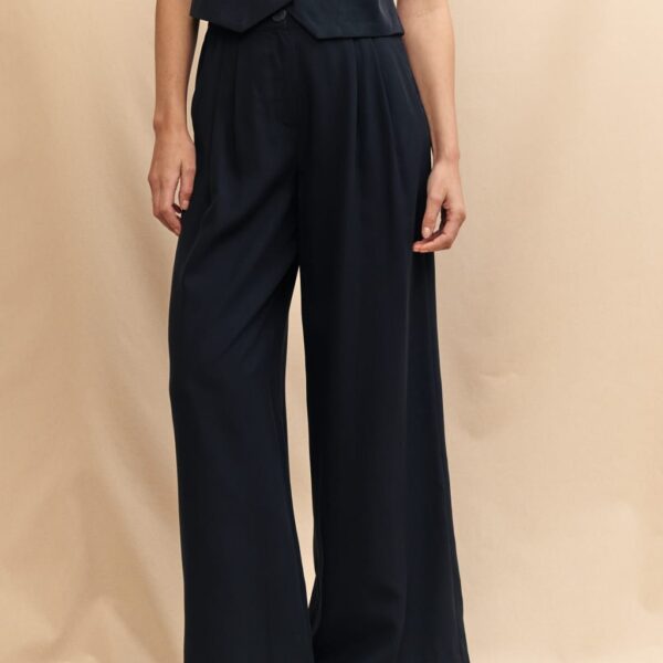 Nobody's Child Women's Pure Lyocell Pleat Front Wide Leg Trousers - 10 - Black, Black