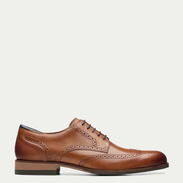 Clarks Men's Wide Fit Leather Brogues - 8 - Tan, Tan