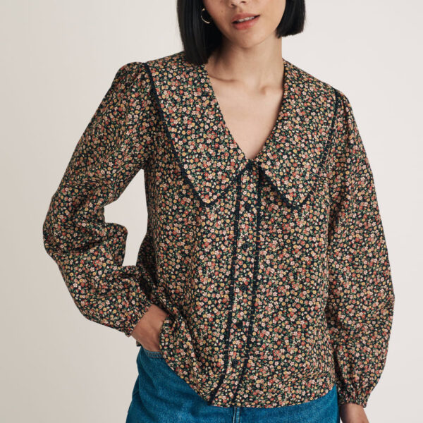 Nobody's Child Women's Pure Cotton Floral V-Neck Shirt - 16 - Multi, Multi