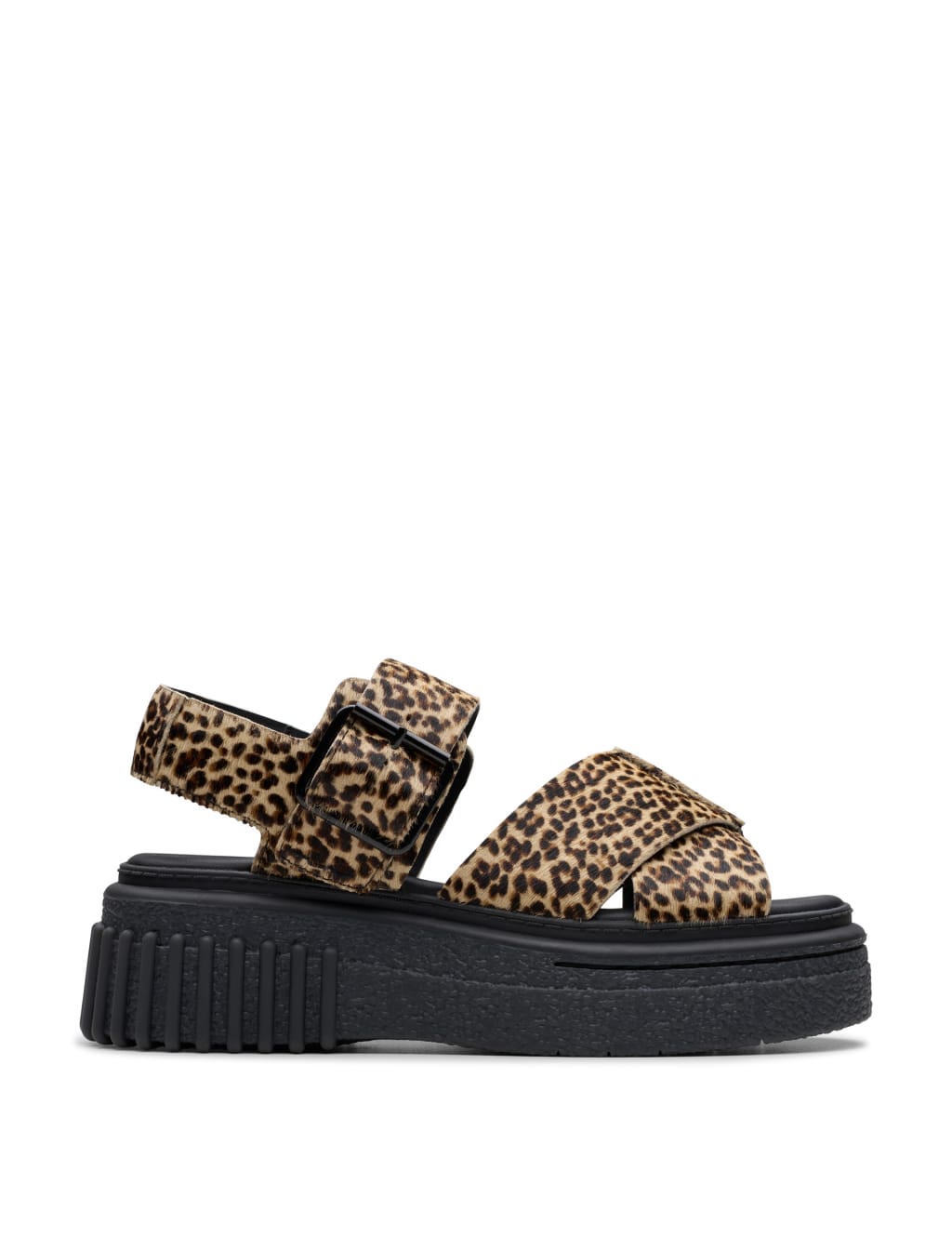 Clarks Women's Leather Leopard Print Flatform Sandals - 4.5 - Brown Mix, Brown Mix