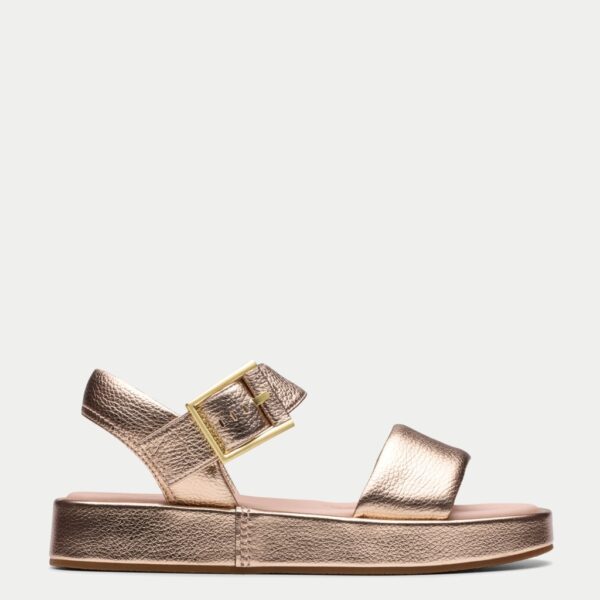 Clarks Women's Leather Ankle Strap Flat Sandals - 7 - Copper, Black,Copper
