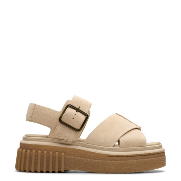 Clarks Women's Leather Crossover Ankle Strap Flatform Sandals - 5 - Cream, Cream,Black