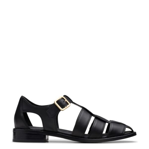Clarks Women's Leather Strappy Fisherman Sandals - 4 - Black, Black,Tan
