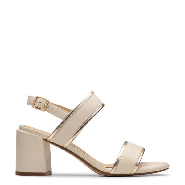 Clarks Women's Leather Metallic Ankle Strap Block Heel Sandals - 3 - Cream, Cream