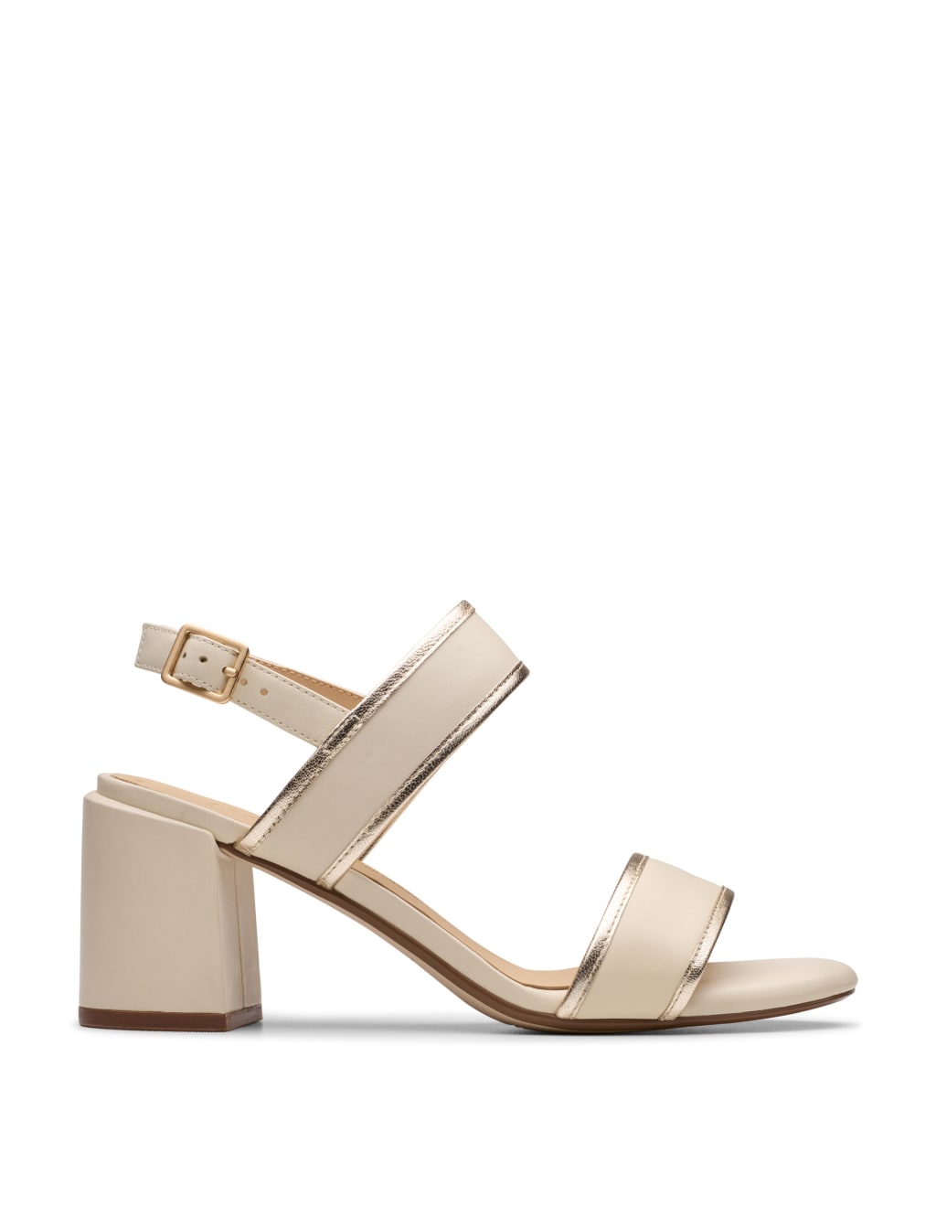 Clarks Women's Leather Metallic Ankle Strap Block Heel Sandals - 3 - Cream, Cream