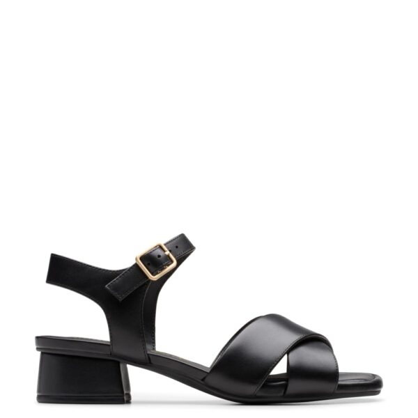 Clarks Women's Wide Fit Leather Ankle Strap Block Heel Sandals - 7 - Black, Black,Cream