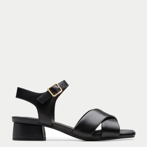 Clarks Women's Leather Ankle Strap Block Heel Sandals - 7 - Black, Black,Cream