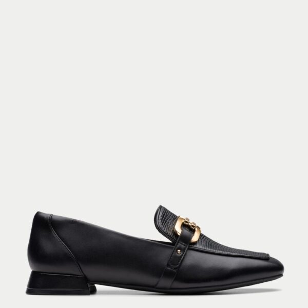 Clarks Women's Leather Chain Detail Square Toe Loafers - 6 - Black, Black