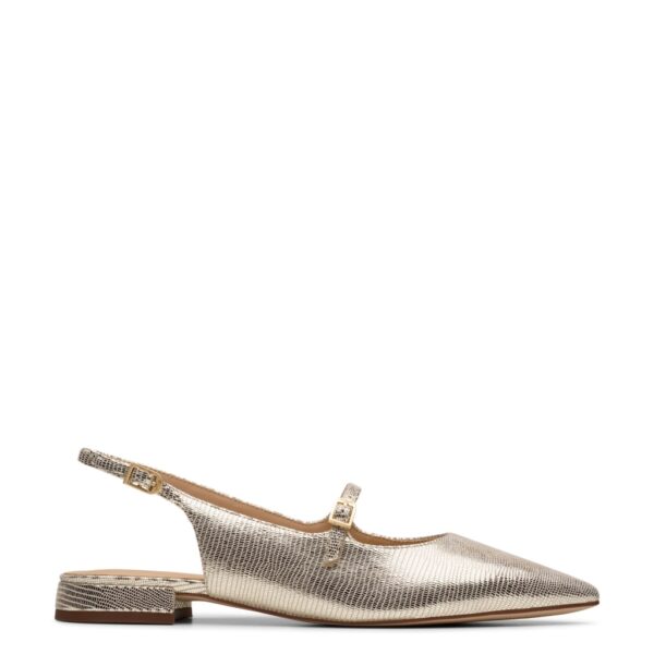 Clarks Women's Leather Flat Pointed Slingback Shoes - 4.5 - Gold, Black,Gold,Beige