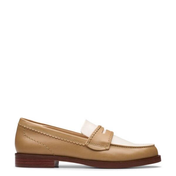 Clarks Women's Leather Block Heel Loafers - 6 - Stone Mix, Black Mix,Stone Mix