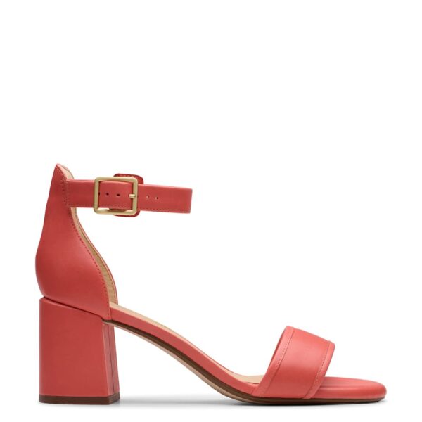 Clarks Women's Leather Buckle Ankle Strap Block Heel Sandals - 6.5 - Coral, Gold,Coral